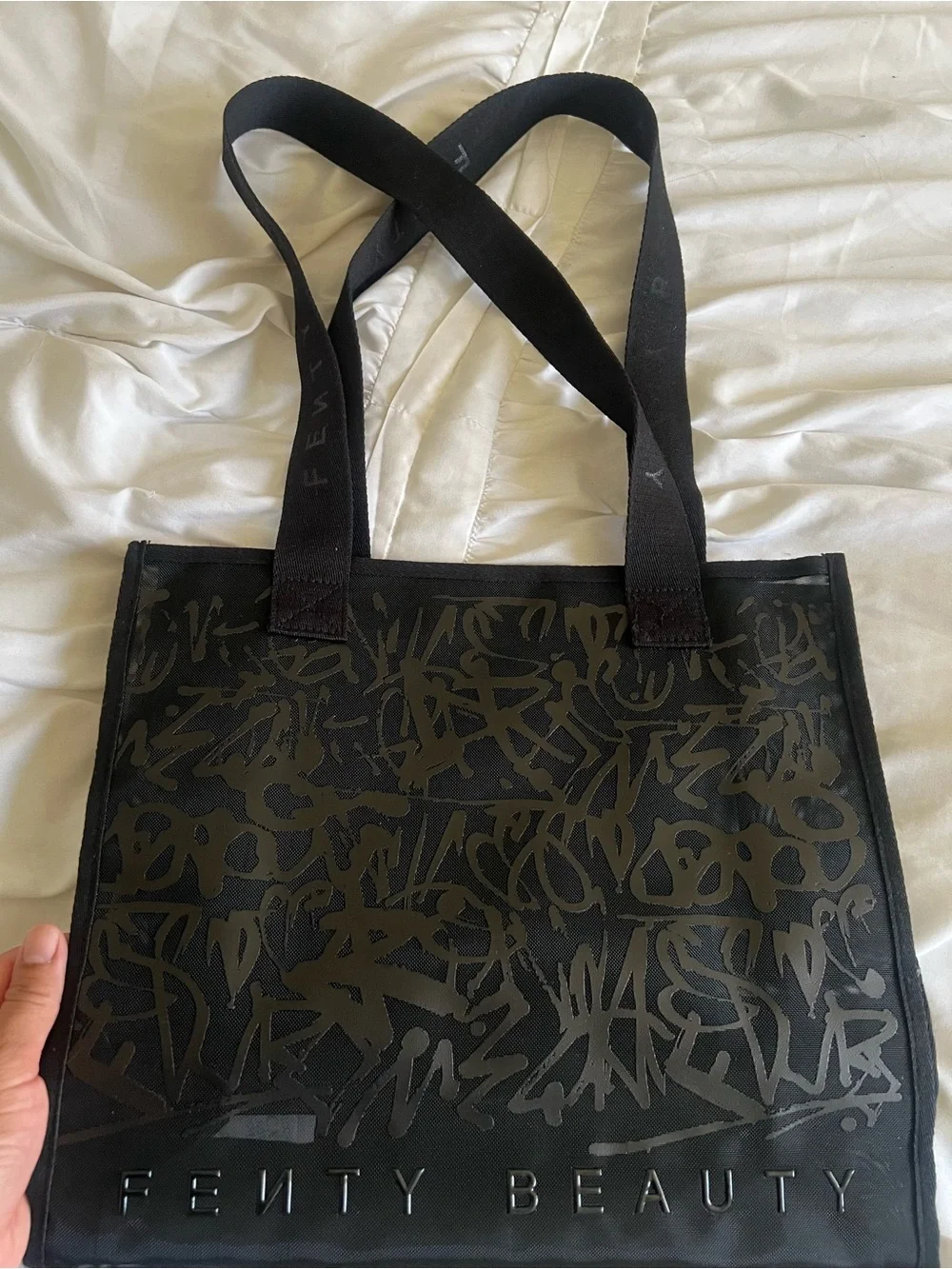 fenty beauty  black mesh tote bag